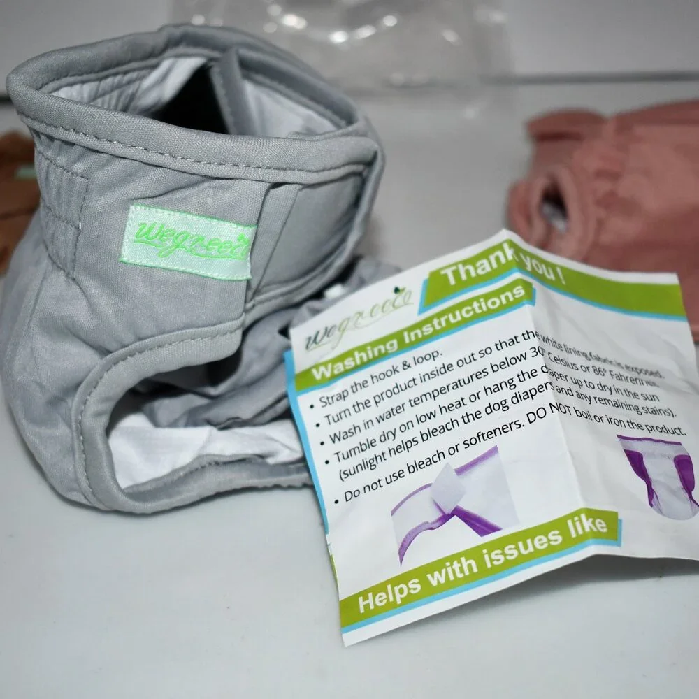 Wegreeco Premium Washable Female Dog Diapers 3 pack Tan/Pink/ Grey Size: M NEW
